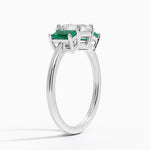 Luxe Rhiannon Three Stone Lab Emerald Ring Platinum Asscher Engagement Ring