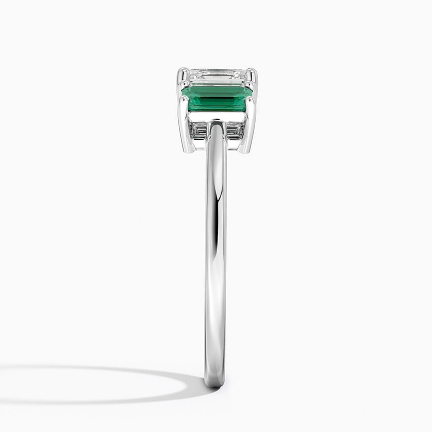 Luxe Rhiannon Three Stone Lab Emerald Ring Platinum Asscher Engagement Ring