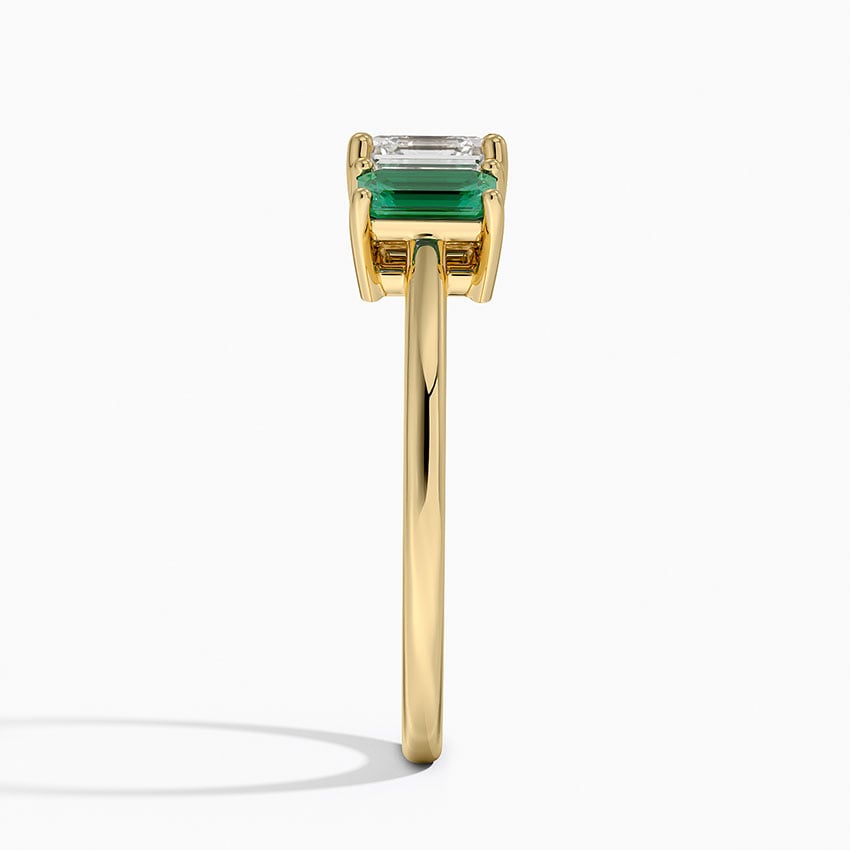 Luxe Rhiannon Three Stone Lab Emerald Ring Yellow Gold 18k Asscher Engagement Ring