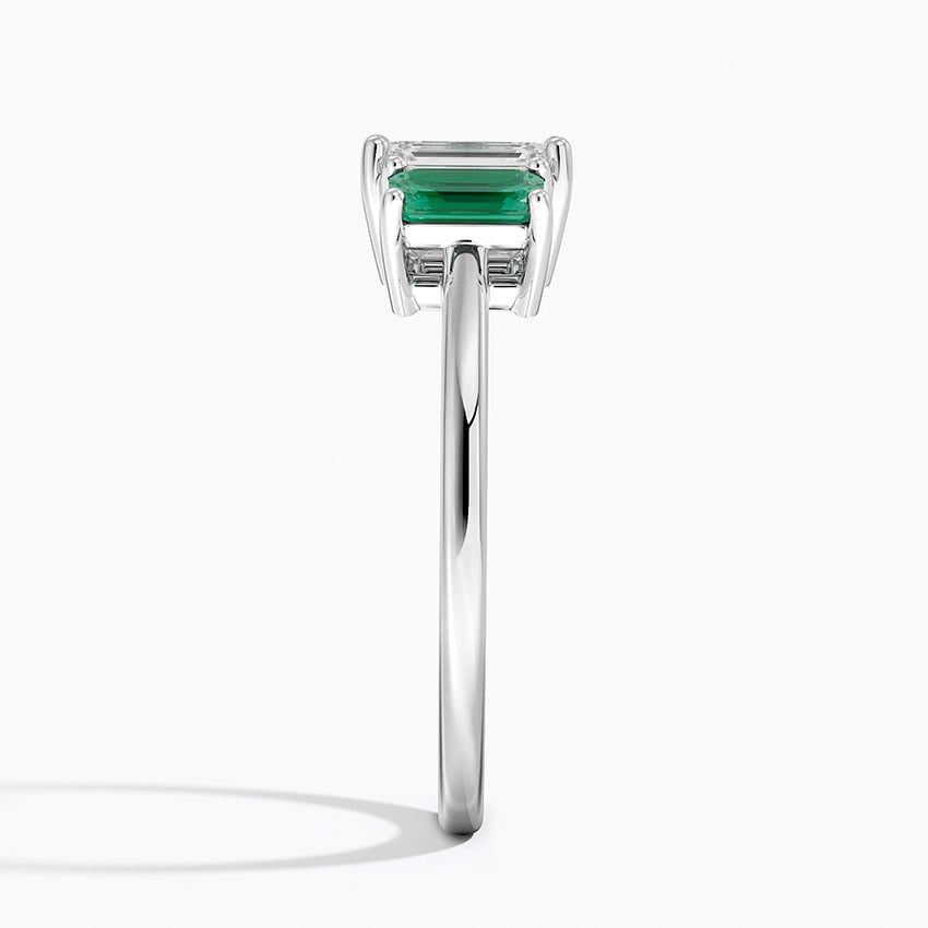 Luxe Rhiannon Three Stone Lab Emerald Ring Platinum Emerald Engagement Ring