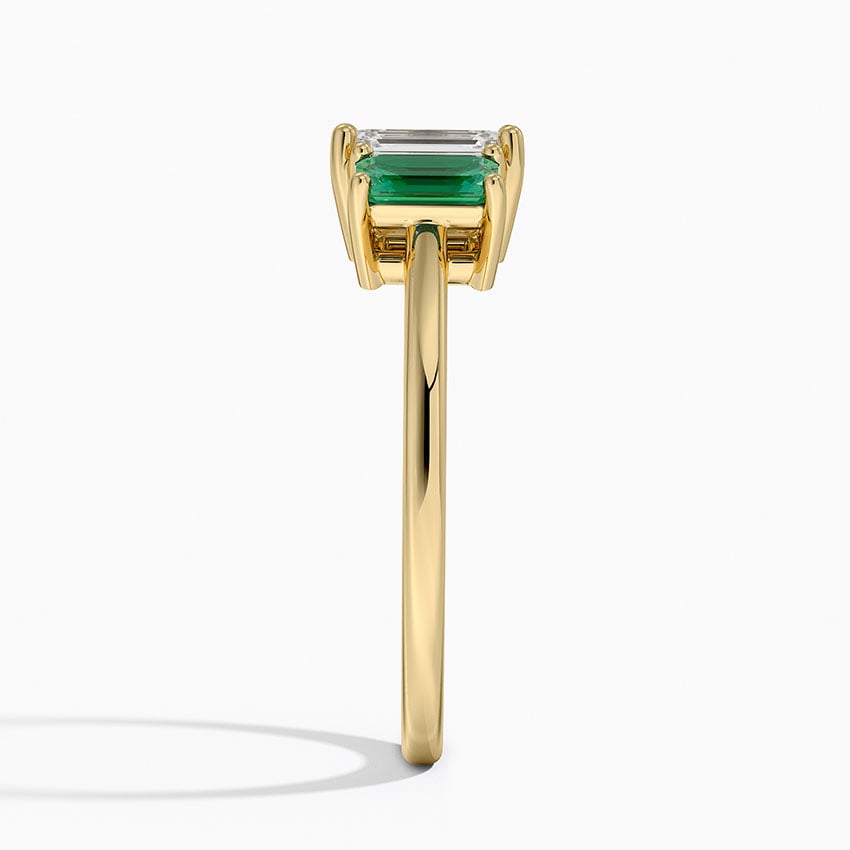 Luxe Rhiannon Three Stone Lab Emerald Ring Yellow Gold 18k Emerald Engagement Ring