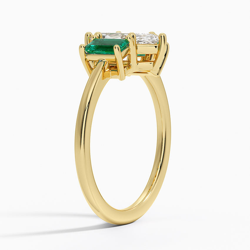 Luxe Rhiannon Three Stone Lab Emerald Ring Yellow Gold 18k Marquise Engagement Ring