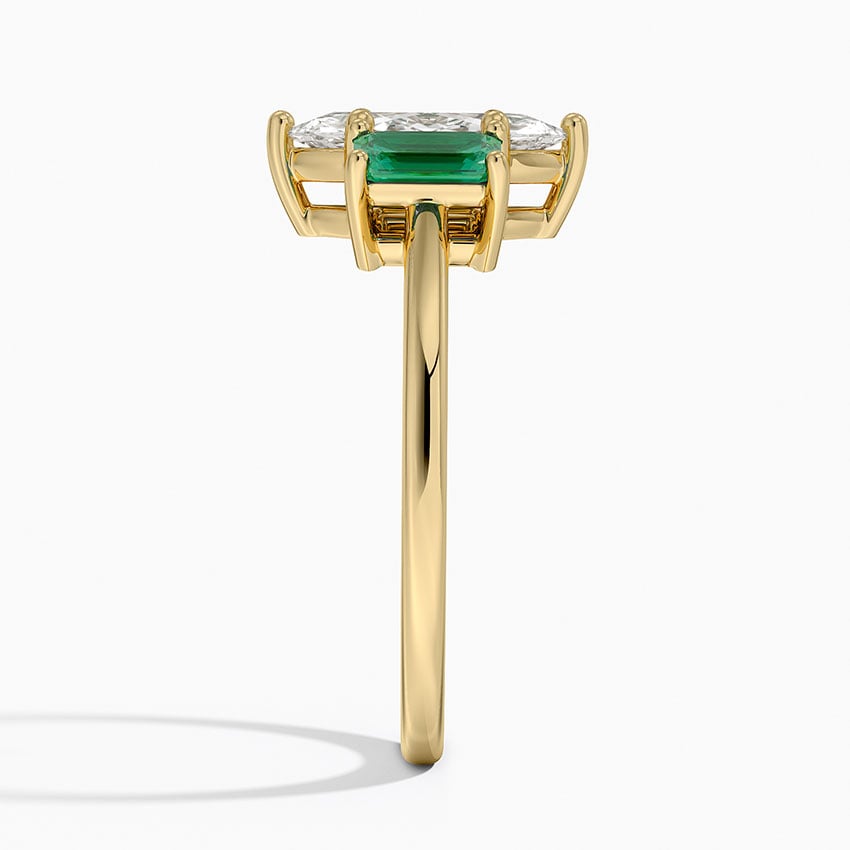 Luxe Rhiannon Three Stone Lab Emerald Ring Yellow Gold 18k Marquise Engagement Ring