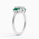 Luxe Rhiannon Three Stone Lab Emerald Ring Platinum Oval Engagement Ring