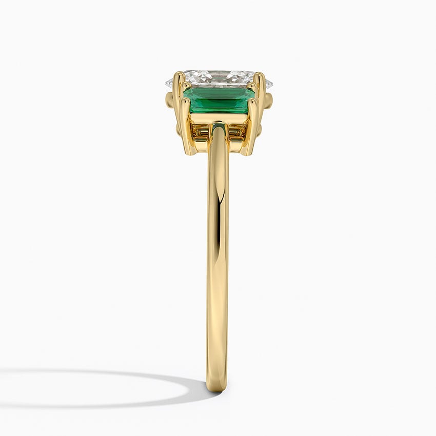 Luxe Rhiannon Three Stone Lab Emerald Ring Yellow Gold 18k Oval Engagement Ring