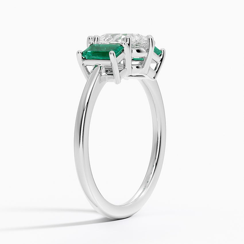 Luxe Rhiannon Three Stone Lab Emerald Ring Platinum Pear Engagement Ring