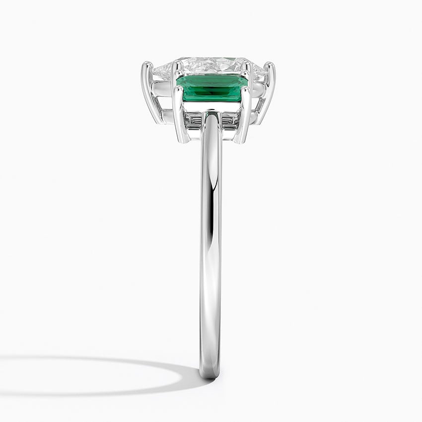 Luxe Rhiannon Three Stone Lab Emerald Ring Platinum Pear Engagement Ring