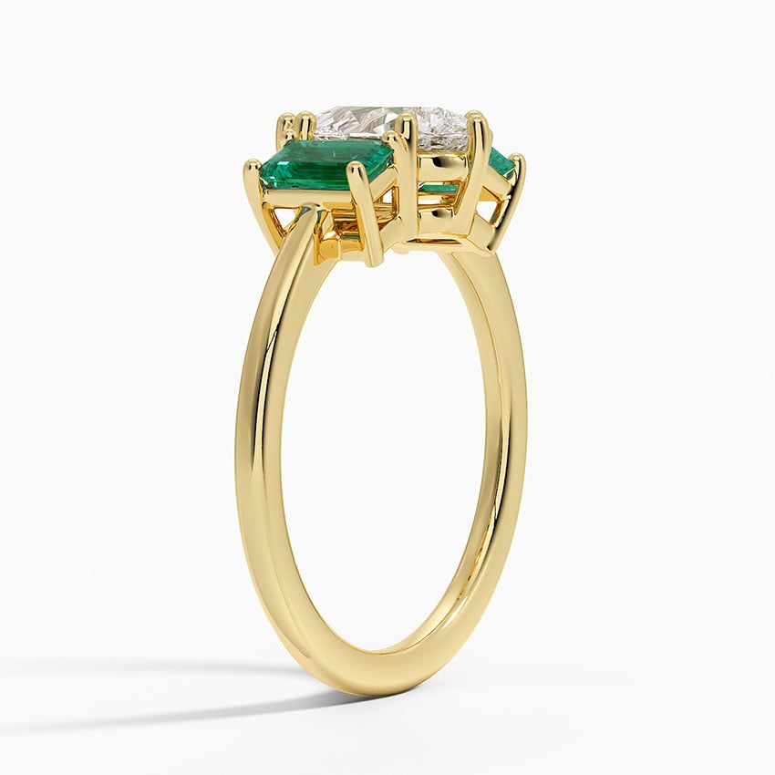 Luxe Rhiannon Three Stone Lab Emerald Ring Yellow Gold 18k Pear Engagement Ring
