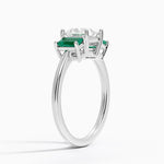 Luxe Rhiannon Three Stone Lab Emerald Ring Platinum Princess Engagement Ring