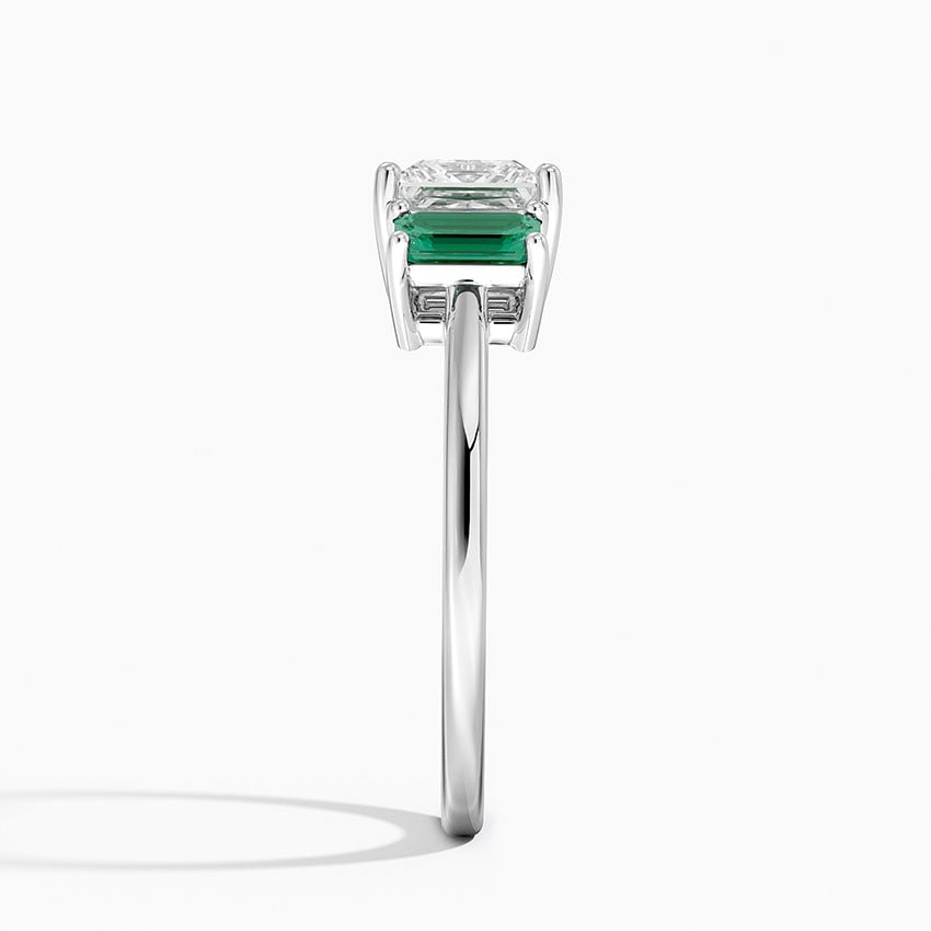 Luxe Rhiannon Three Stone Lab Emerald Ring Platinum Princess Engagement Ring