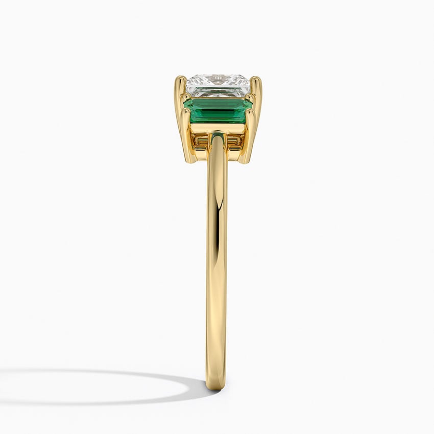 Luxe Rhiannon Three Stone Lab Emerald Ring Yellow Gold 18k Princess Engagement Ring