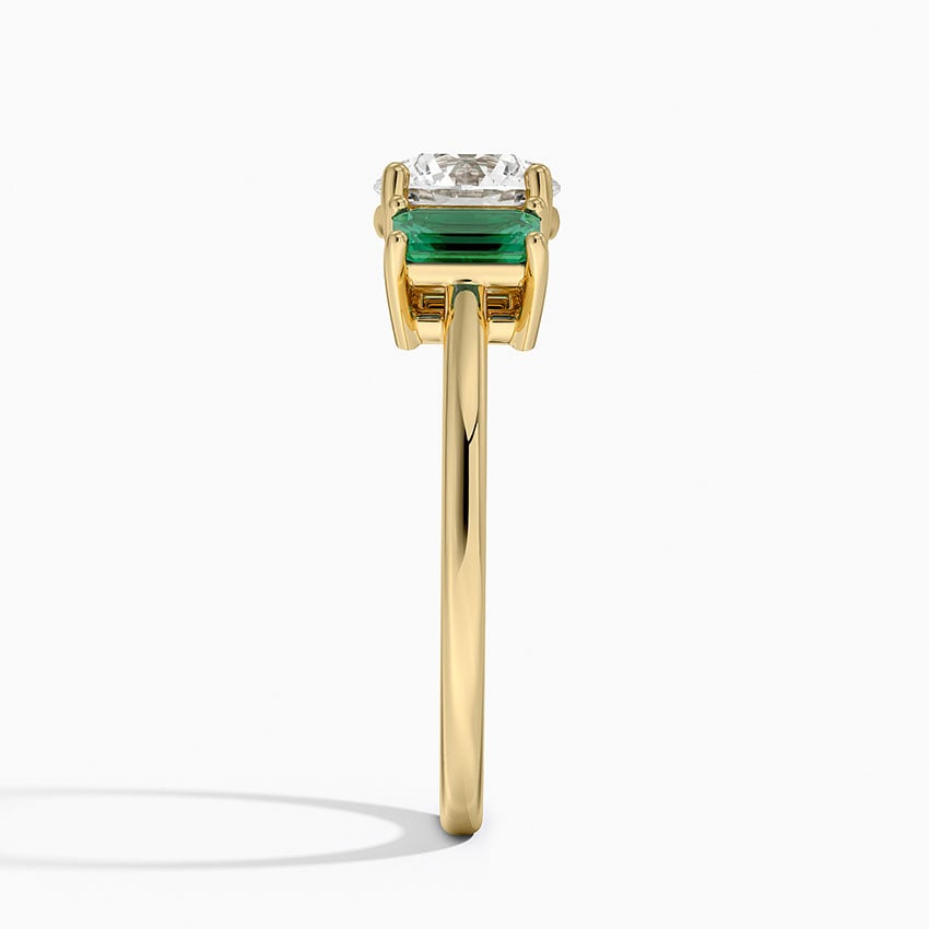 Luxe Rhiannon Three Stone Lab Emerald Ring Yellow Gold 18k Round Engagement Ring
