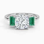 Luxe Rhiannon Three Stone Lab Emerald Ring Platinum Cushion Engagement Ring