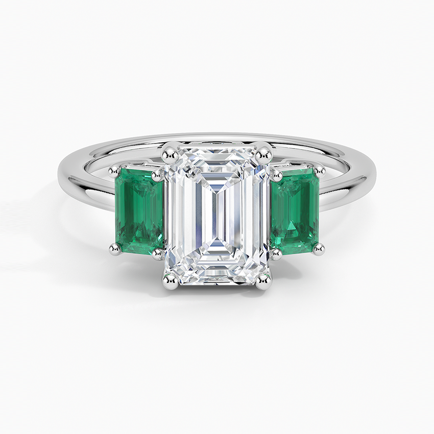 Luxe Rhiannon Three Stone Lab Emerald Ring Platinum Emerald Engagement Ring