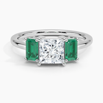 Luxe Rhiannon Three Stone Lab Emerald Ring Platinum Princess Engagement Ring