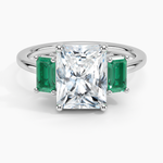 Luxe Rhiannon Three Stone Lab Emerald Ring Platinum Radiant Engagement Ring