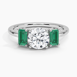 Luxe Rhiannon Three Stone Lab Emerald Ring Platinum Round Engagement Ring