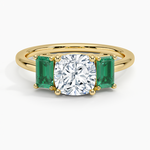 Luxe Rhiannon Three Stone Lab Emerald Ring Yellow Gold 18k Cushion Engagement Ring