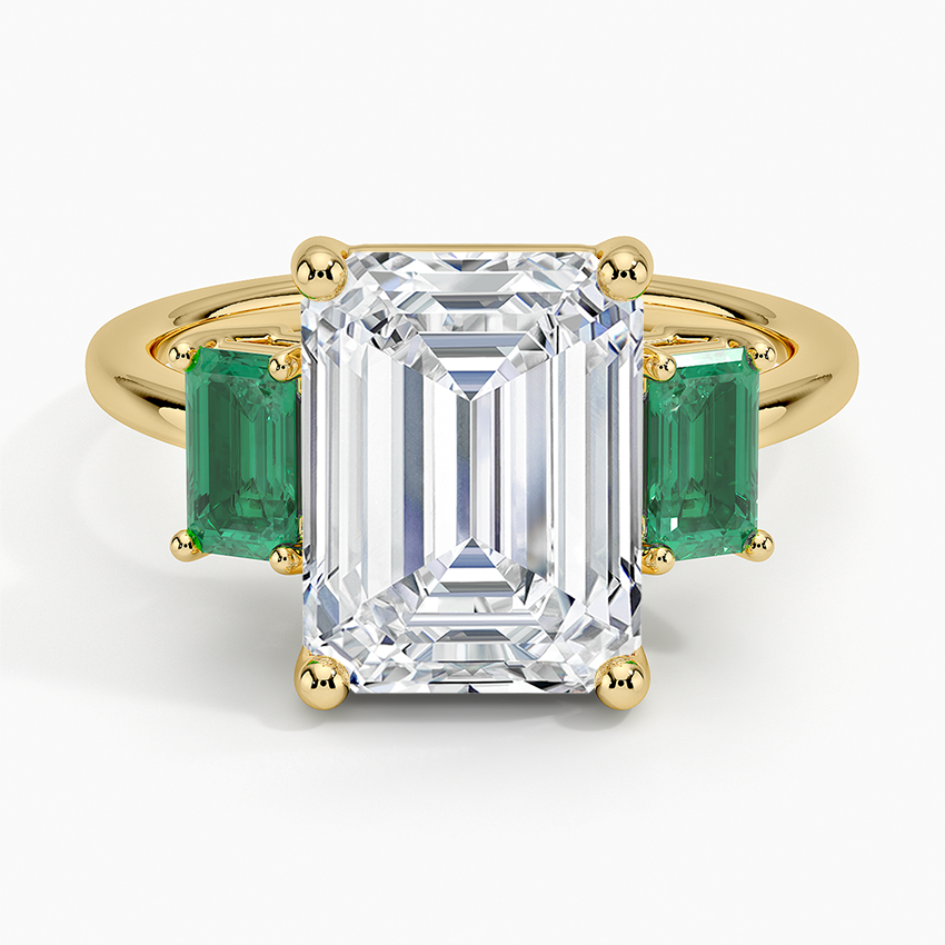 Luxe Rhiannon Three Stone Lab Emerald Ring Yellow Gold 18k Emerald Engagement Ring