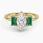 Luxe Rhiannon Three Stone Lab Emerald Ring Yellow Gold 18k Marquise Engagement Ring