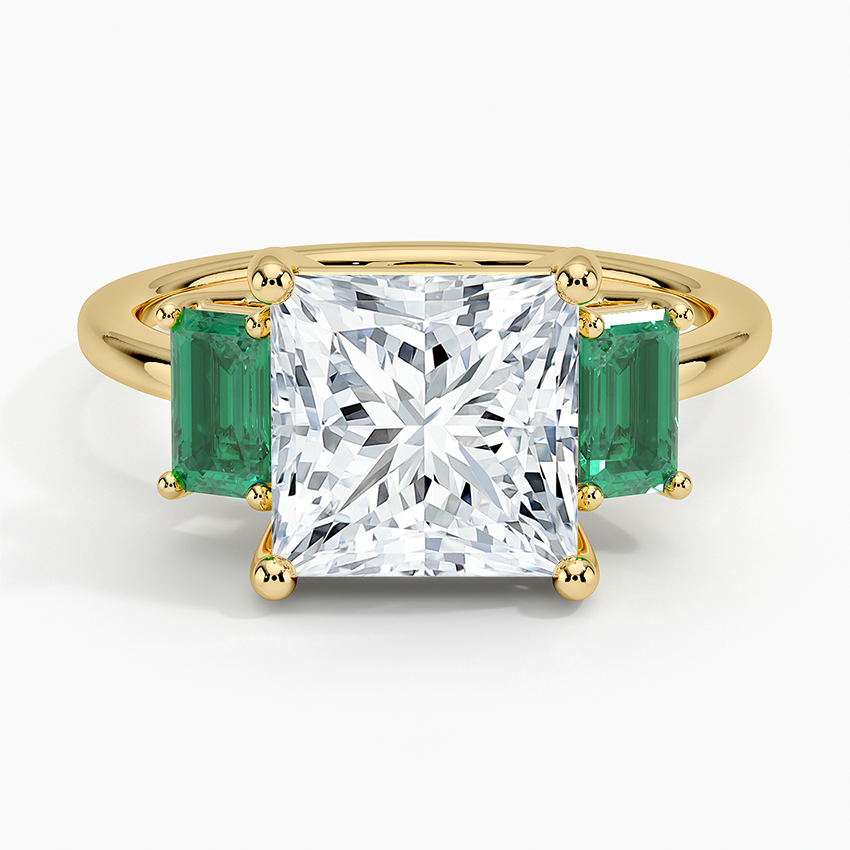 Luxe Rhiannon Three Stone Lab Emerald Ring Yellow Gold 18k Princess Engagement Ring