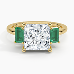 Luxe Rhiannon Three Stone Lab Emerald Ring Yellow Gold 18k Princess Engagement Ring