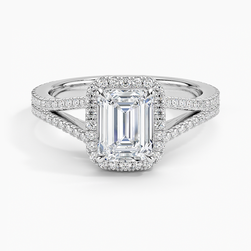 Fortuna Halo Diamond Ring (1/2 ct. tw.) Platinum Emerald Engagement Ring