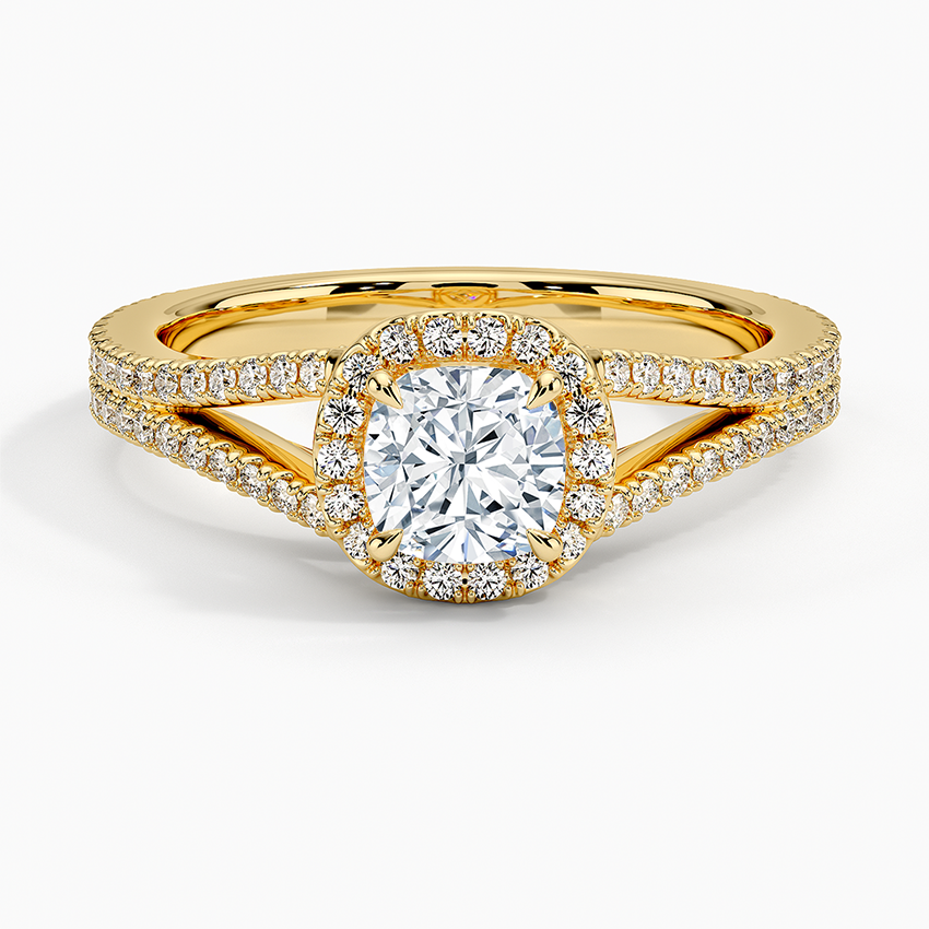 Fortuna Halo Diamond Ring (1/2 ct. tw.) Yellow Gold 18k Cushion Engagement Ring