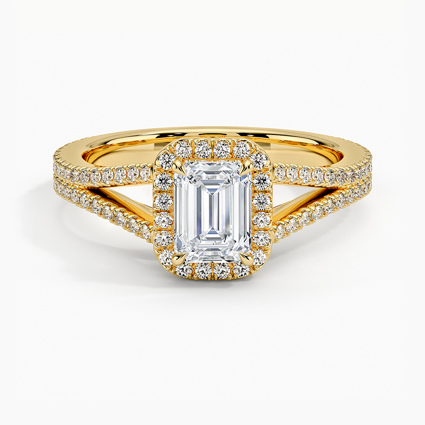 Fortuna Halo Diamond Ring (1/2 ct. tw.) Yellow Gold 18k Emerald Engagement Ring
