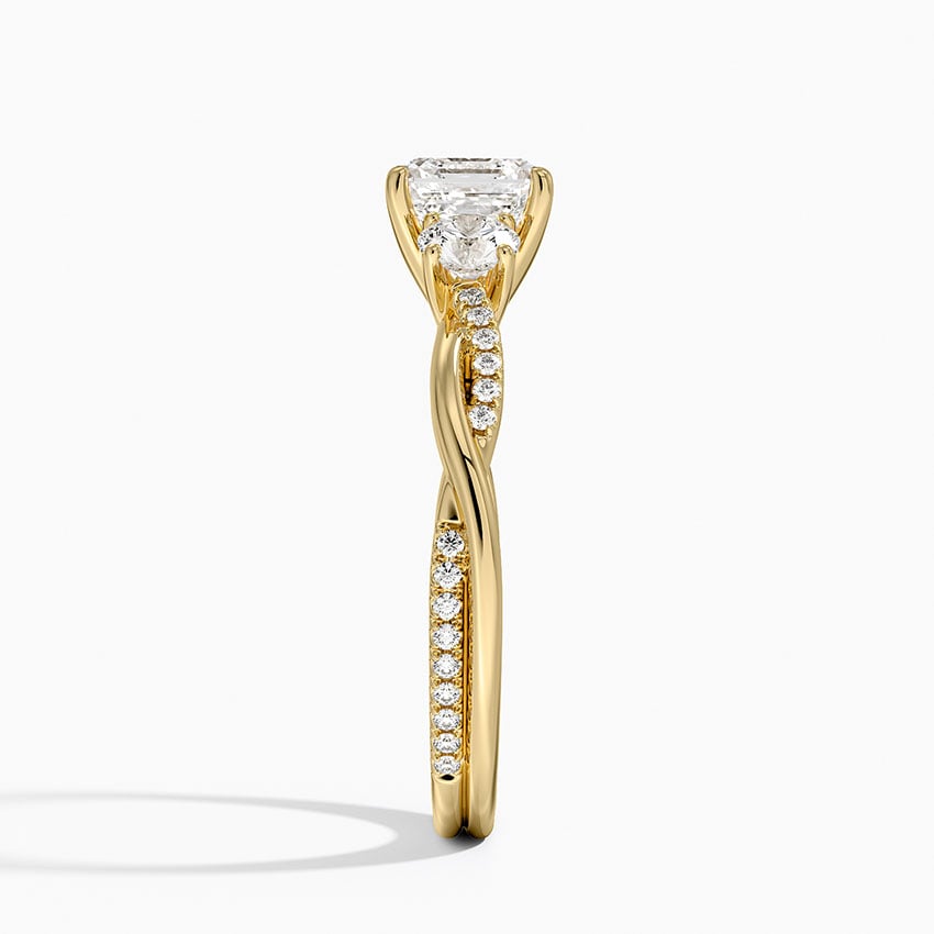 Petite Twisted Vine Three Stone Diamond Ring (2/5 ct. tw.) Yellow Gold 18k Asscher Engagement Ring