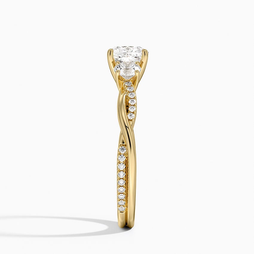 Petite Twisted Vine Three Stone Diamond Ring (2/5 ct. tw.) Yellow Gold 18k Cushion Engagement Ring