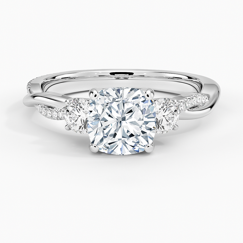 Petite Twisted Vine Three Stone Diamond Ring (2/5 ct. tw.) Platinum Cushion Engagement Ring