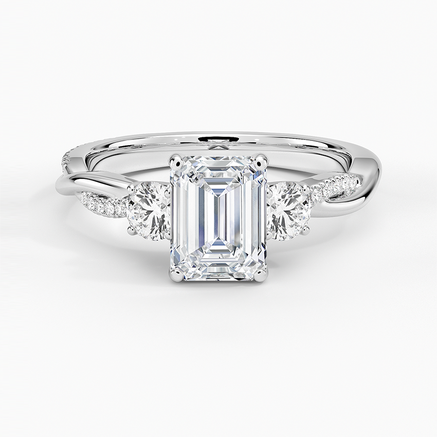 Petite Twisted Vine Three Stone Diamond Ring (2/5 ct. tw.) Platinum Emerald Engagement Ring