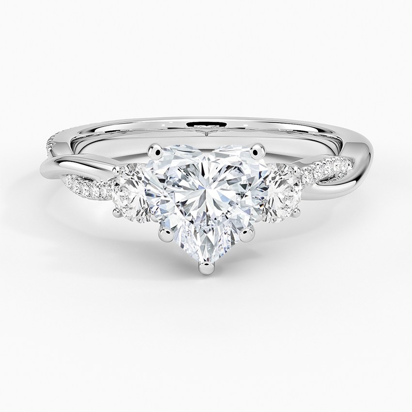 Petite Twisted Vine Three Stone Diamond Ring (2/5 ct. tw.) Platinum Heart Engagement Ring