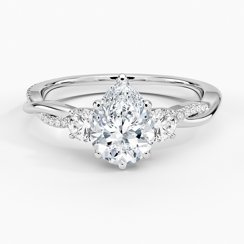 Petite Twisted Vine Three Stone Diamond Ring (2/5 ct. tw.) Platinum Pear Engagement Ring