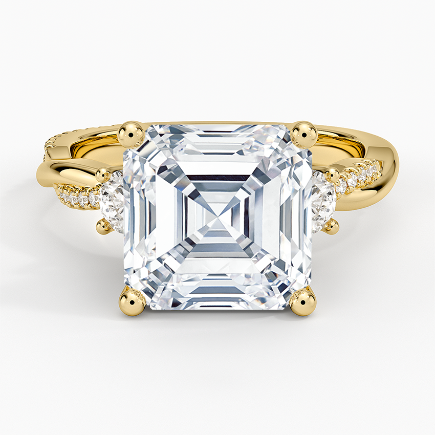 Petite Twisted Vine Three Stone Diamond Ring (2/5 ct. tw.) Yellow Gold 18k Asscher Engagement Ring