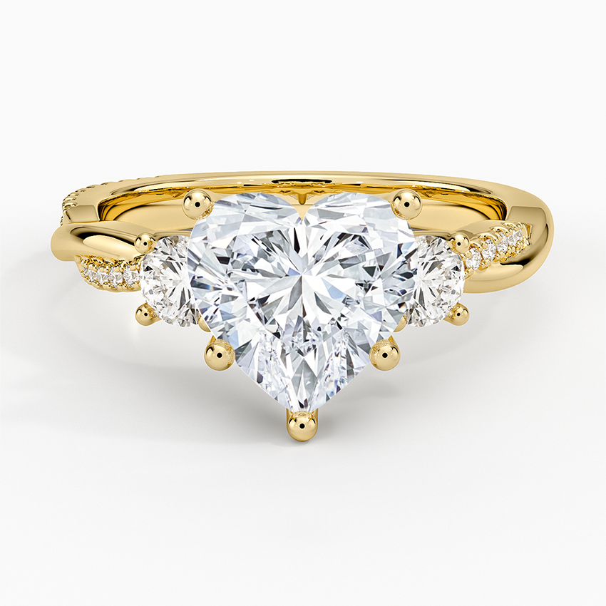 Petite Twisted Vine Three Stone Diamond Ring (2/5 ct. tw.) Yellow Gold 18k Heart Engagement Ring
