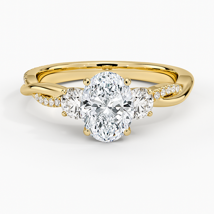 Petite Twisted Vine Three Stone Diamond Ring (2/5 ct. tw.) Yellow Gold 18k Oval Engagement Ring