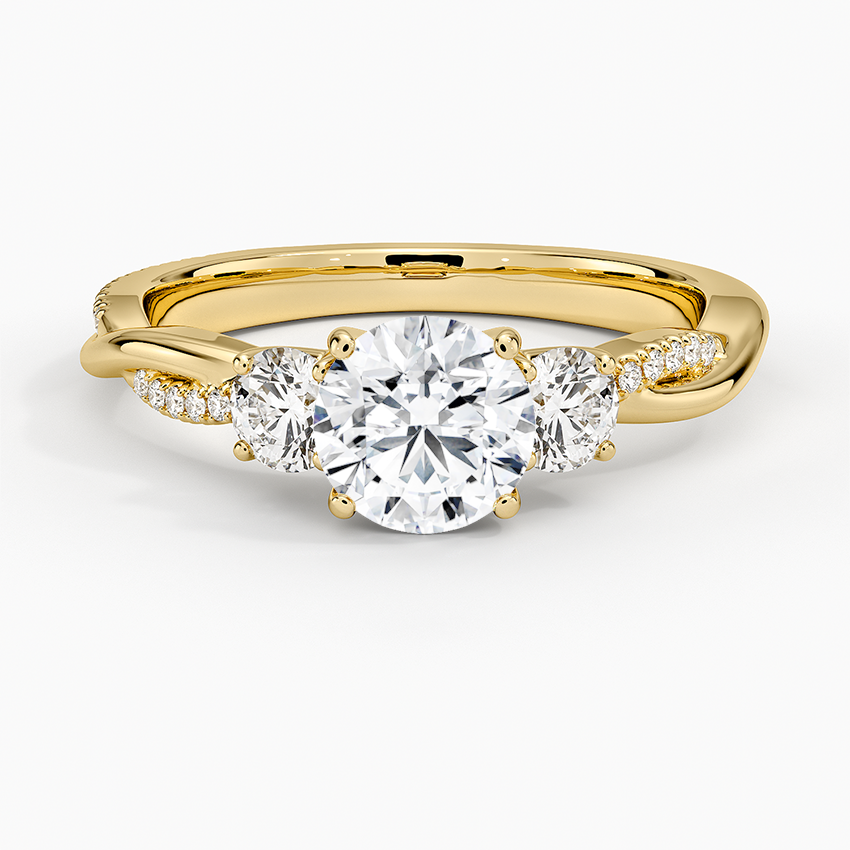 Petite Twisted Vine Three Stone Diamond Ring (2/5 ct. tw.) Yellow Gold 18k Round Engagement Ring