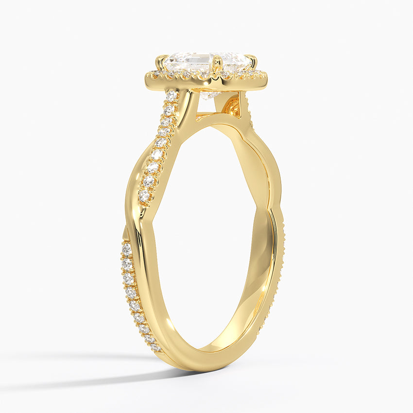 Petite Twisted Vine Halo Diamond Ring (1/4 ct. tw.) Yellow Gold 18k Asscher Engagement Ring