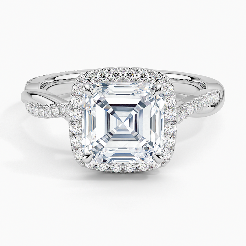 Petite Twisted Vine Halo Diamond Ring (1/4 ct. tw.) Platinum Asscher Engagement Ring