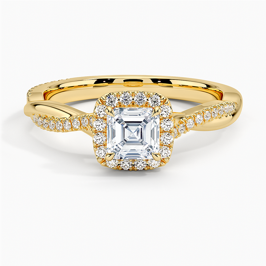 Petite Twisted Vine Halo Diamond Ring (1/4 ct. tw.) Yellow Gold 18k Asscher Engagement Ring