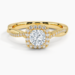 Petite Twisted Vine Halo Diamond Ring (1/4 ct. tw.) Yellow Gold 18k Cushion Engagement Ring