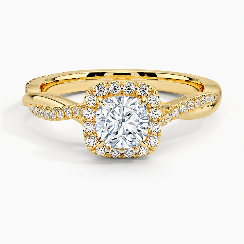 Petite Twisted Vine Halo Diamond Ring (1/4 ct. tw.) Yellow Gold 18k Cushion Engagement Ring