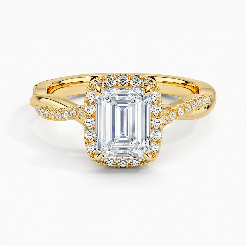 Petite Twisted Vine Halo Diamond Ring (1/4 ct. tw.) Yellow Gold 18k Emerald Engagement Ring