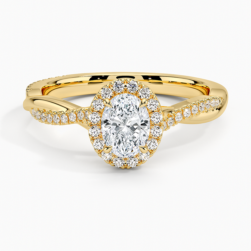 Petite Twisted Vine Halo Diamond Ring (1/4 ct. tw.) Yellow Gold 18k Oval Engagement Ring