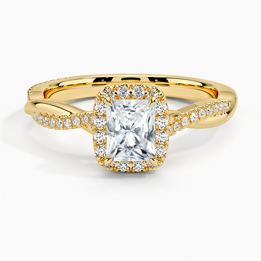 Petite Twisted Vine Halo Diamond Ring (1/4 ct. tw.) Yellow Gold 18k Radiant Engagement Ring