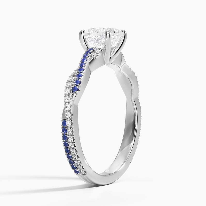 Petite Luxe Twisted Vine Sapphire and Diamond Ring (1/8 ct. tw.) Platinum Cushion Engagement Ring
