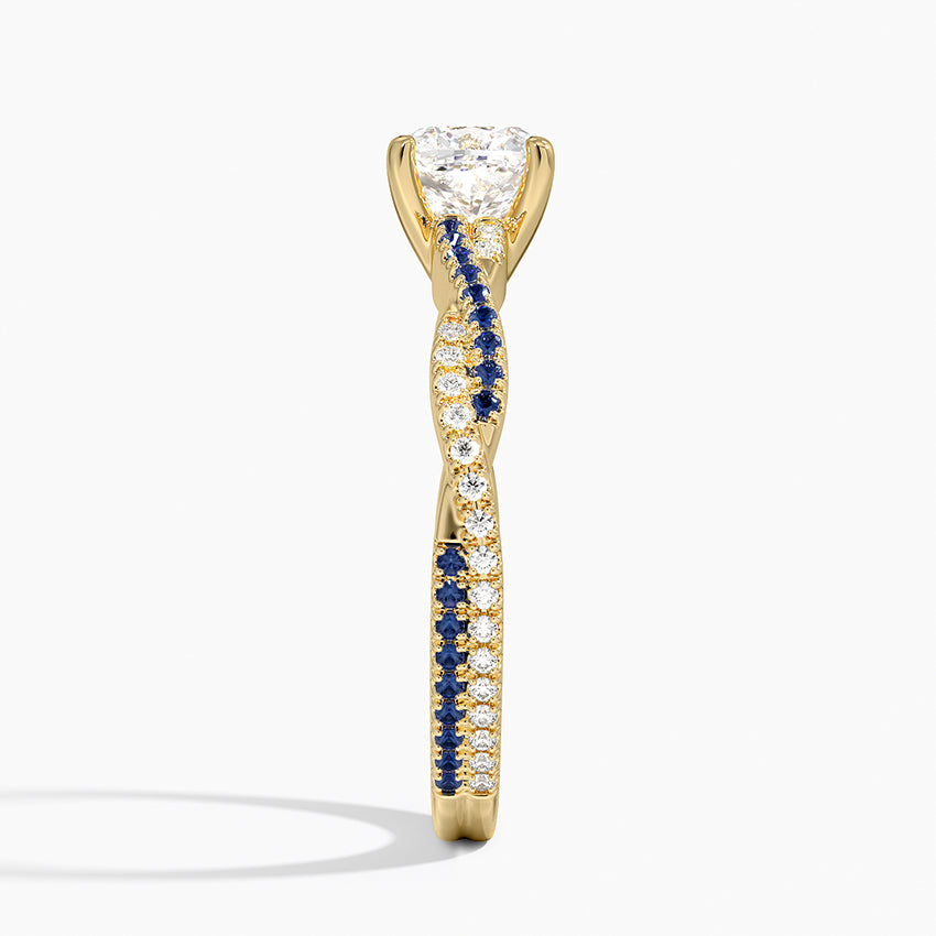 Petite Luxe Twisted Vine Sapphire and Diamond Ring (1/8 ct. tw.) Yellow Gold 18k Cushion Engagement Ring