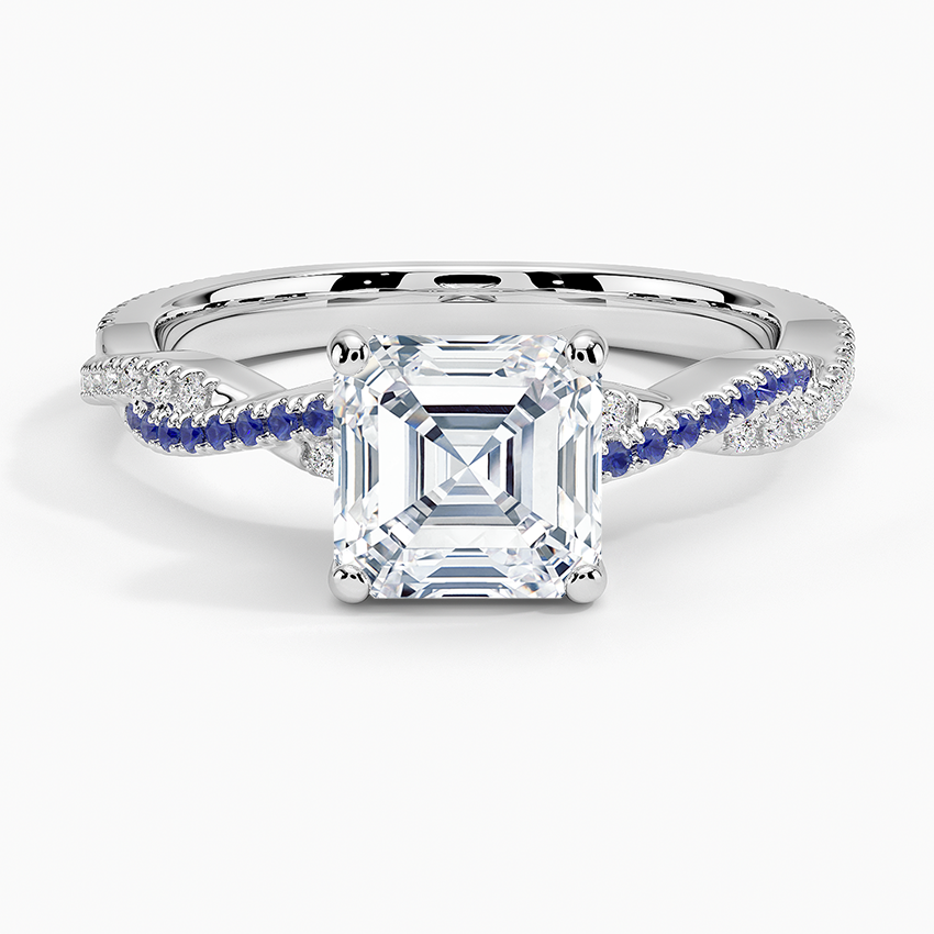 Petite Luxe Twisted Vine Sapphire and Diamond Ring (1/8 ct. tw.) Platinum Asscher Engagement Ring